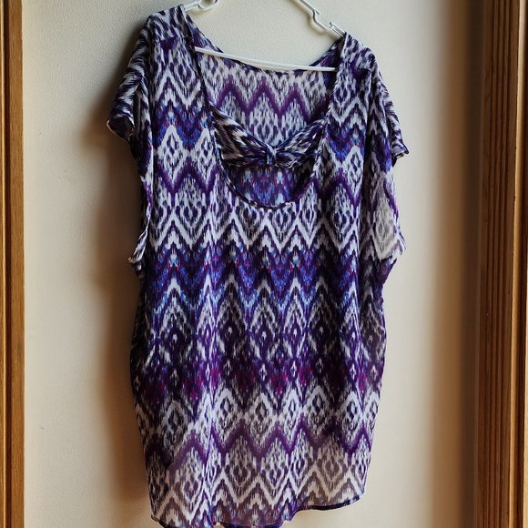Torrid Purple Aztec ZigZag Sheer Polyester Blouse Size 1X - Picture 9 of 14